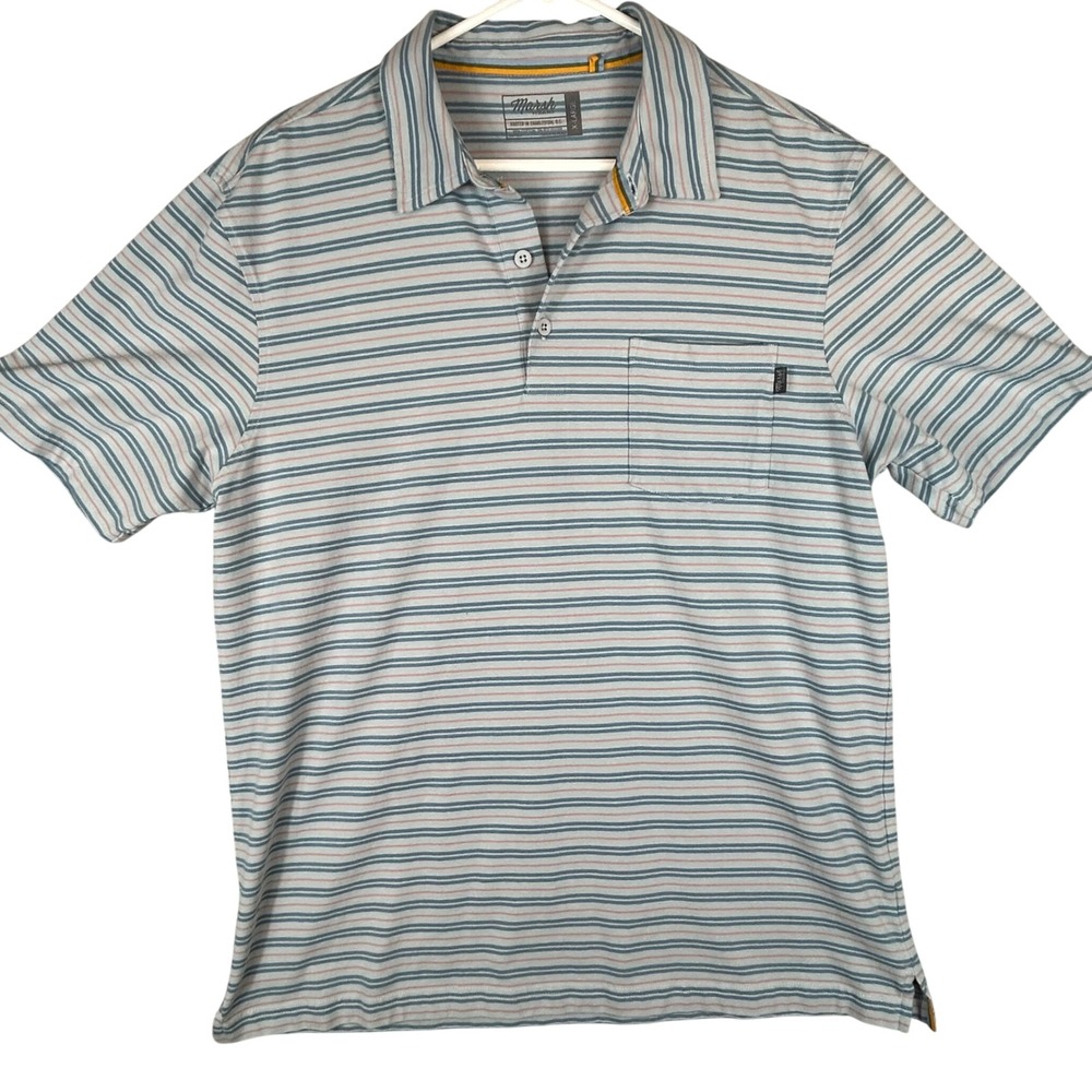 Marsh Wear Mens XL Striped Short Sleeve Polo Shirt Blue Grey Pink Cotton Blend